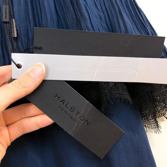 Halston Heritage Evening Collection Navy Lace Ruffle Cocktail Party Dress 6 NWT - Picture 6 of 11